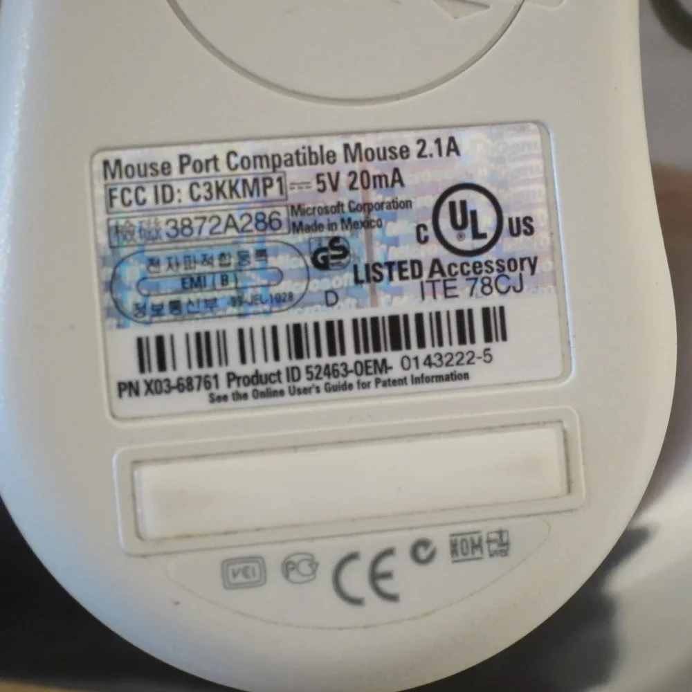 2 Button Microsoft Mouse Port Compatible PS2 Mouse 2.1A PN X03-68761 - Tested 12